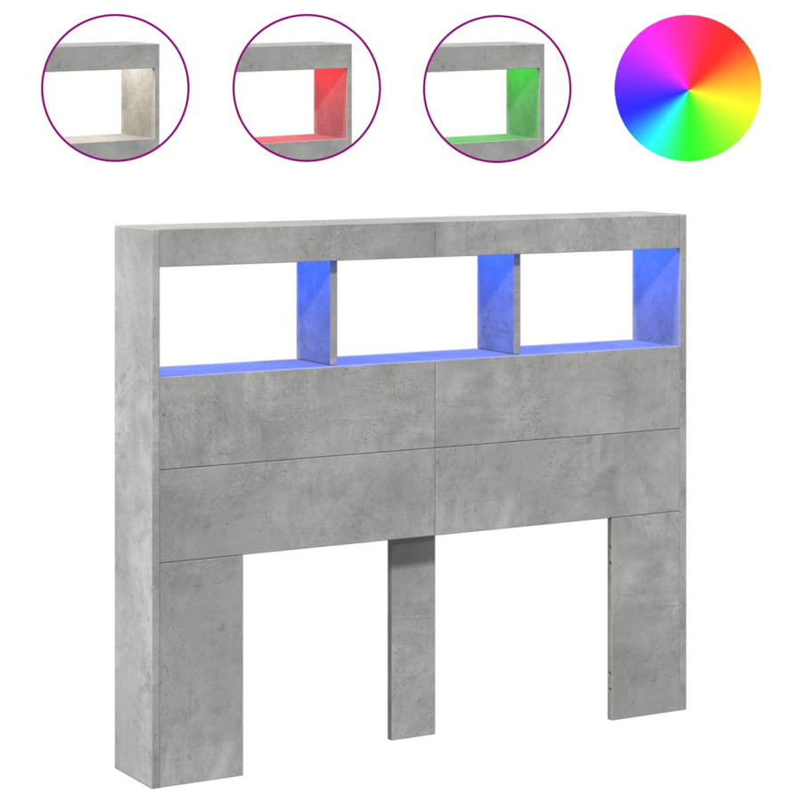 Hoofdbordkast met LED-verlichting 120x17x102 cm betongrijs