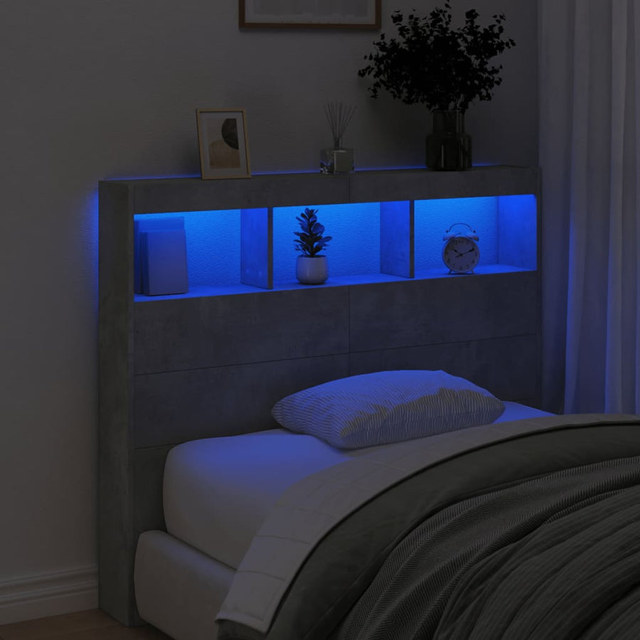 Hoofdbordkast met LED-verlichting 120x17x102 cm betongrijs