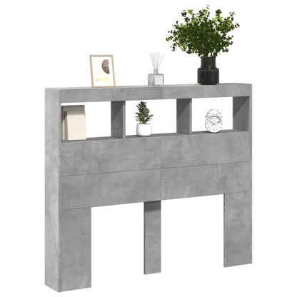 Hoofdbordkast met LED-verlichting 120x17x102 cm betongrijs