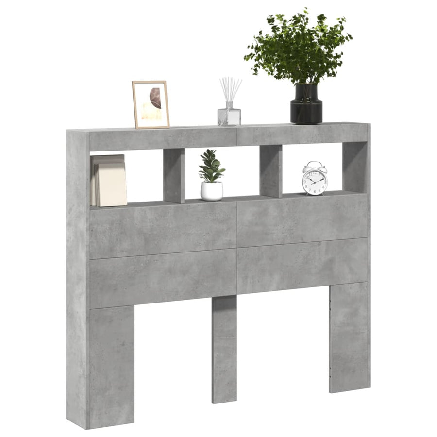 Hoofdbordkast met LED-verlichting 120x17x102 cm betongrijs