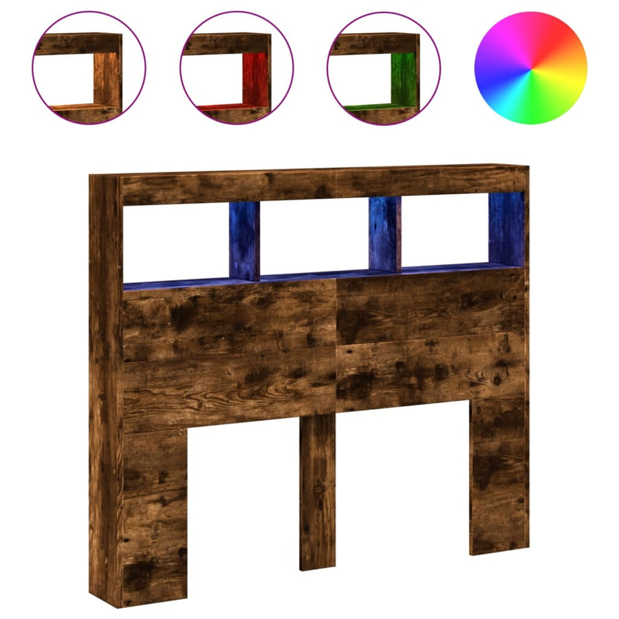 Hoofdbordkast met LED-verlichting 120x17x102 cm gerookt eiken
