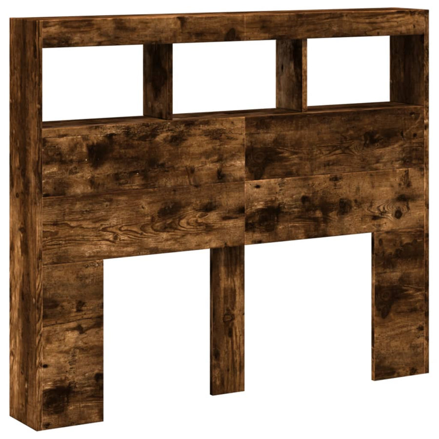 Hoofdbordkast met LED-verlichting 120x17x102 cm gerookt eiken