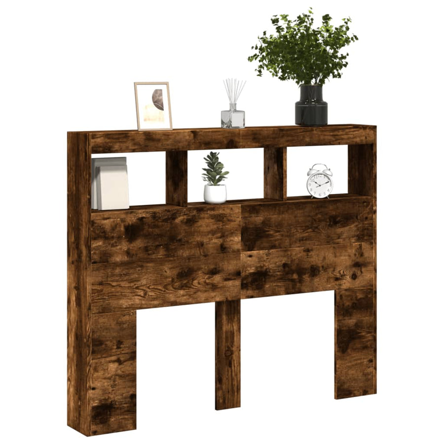 Hoofdbordkast met LED-verlichting 120x17x102 cm gerookt eiken