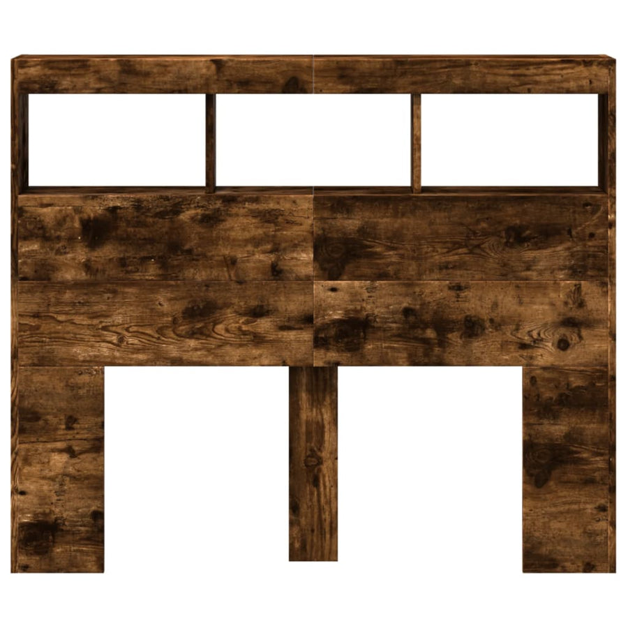 Hoofdbordkast met LED-verlichting 120x17x102 cm gerookt eiken