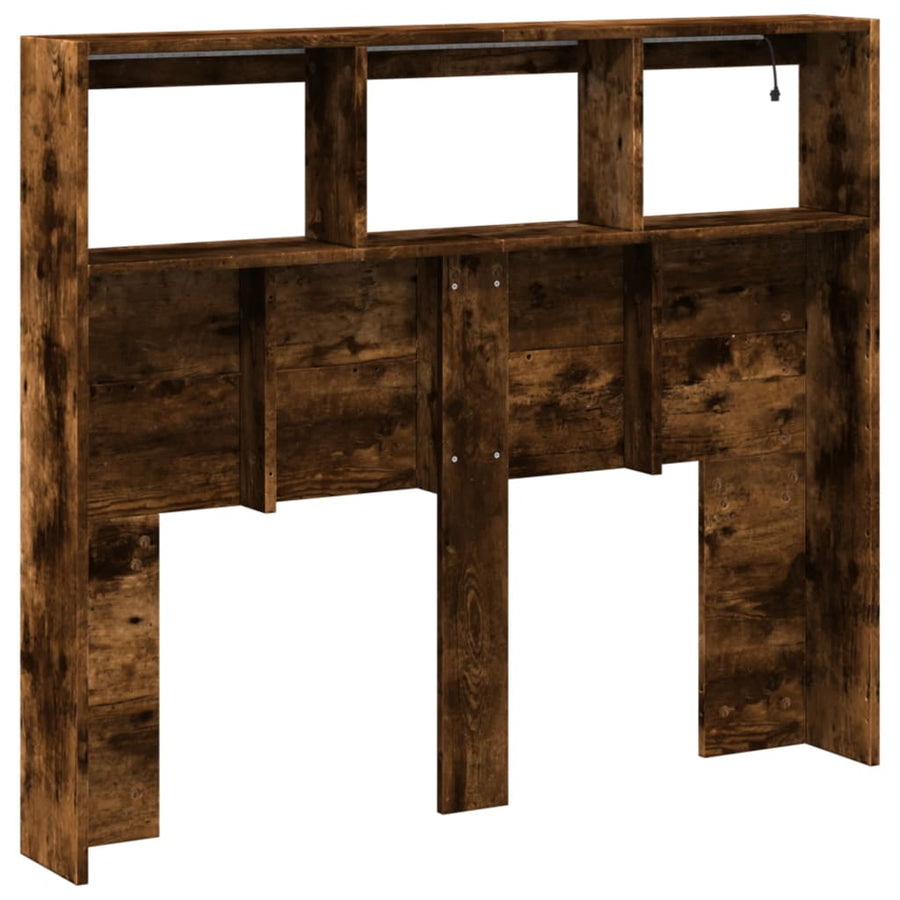 Hoofdbordkast met LED-verlichting 120x17x102 cm gerookt eiken