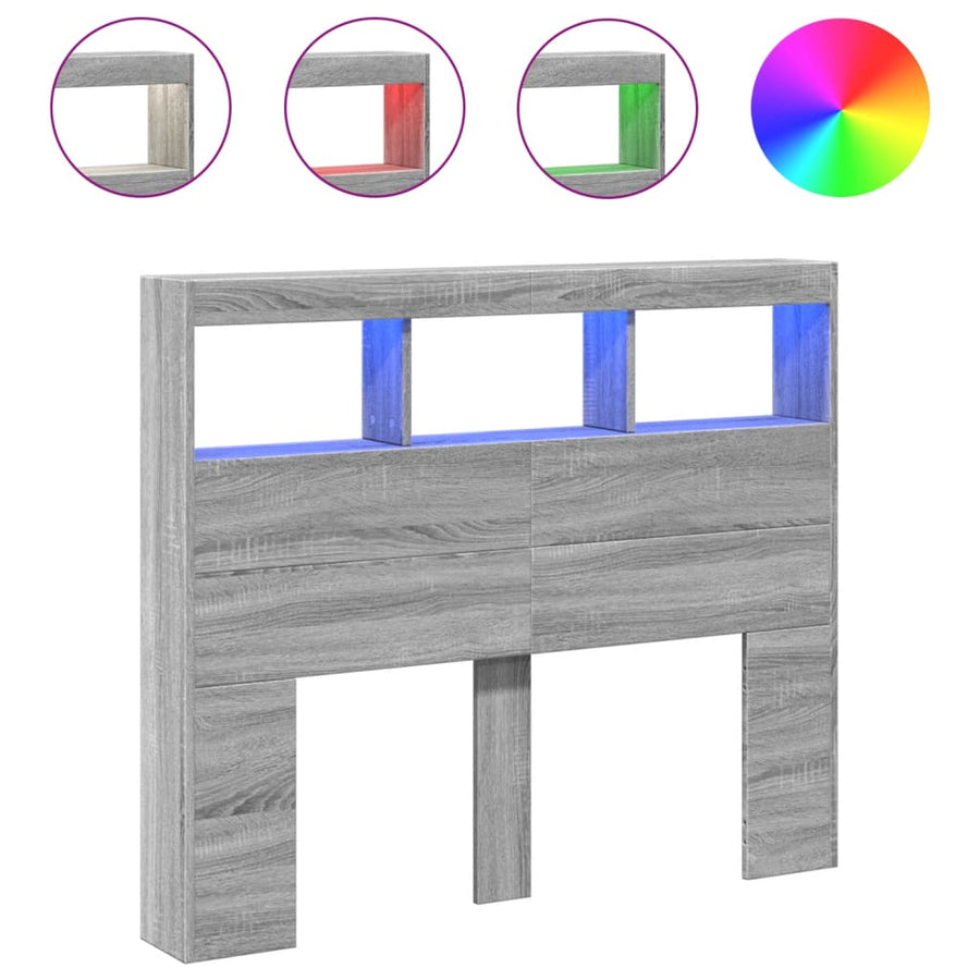 Hoofdbordkast met LED-verlichting 120x17x102 cm grijs sonoma