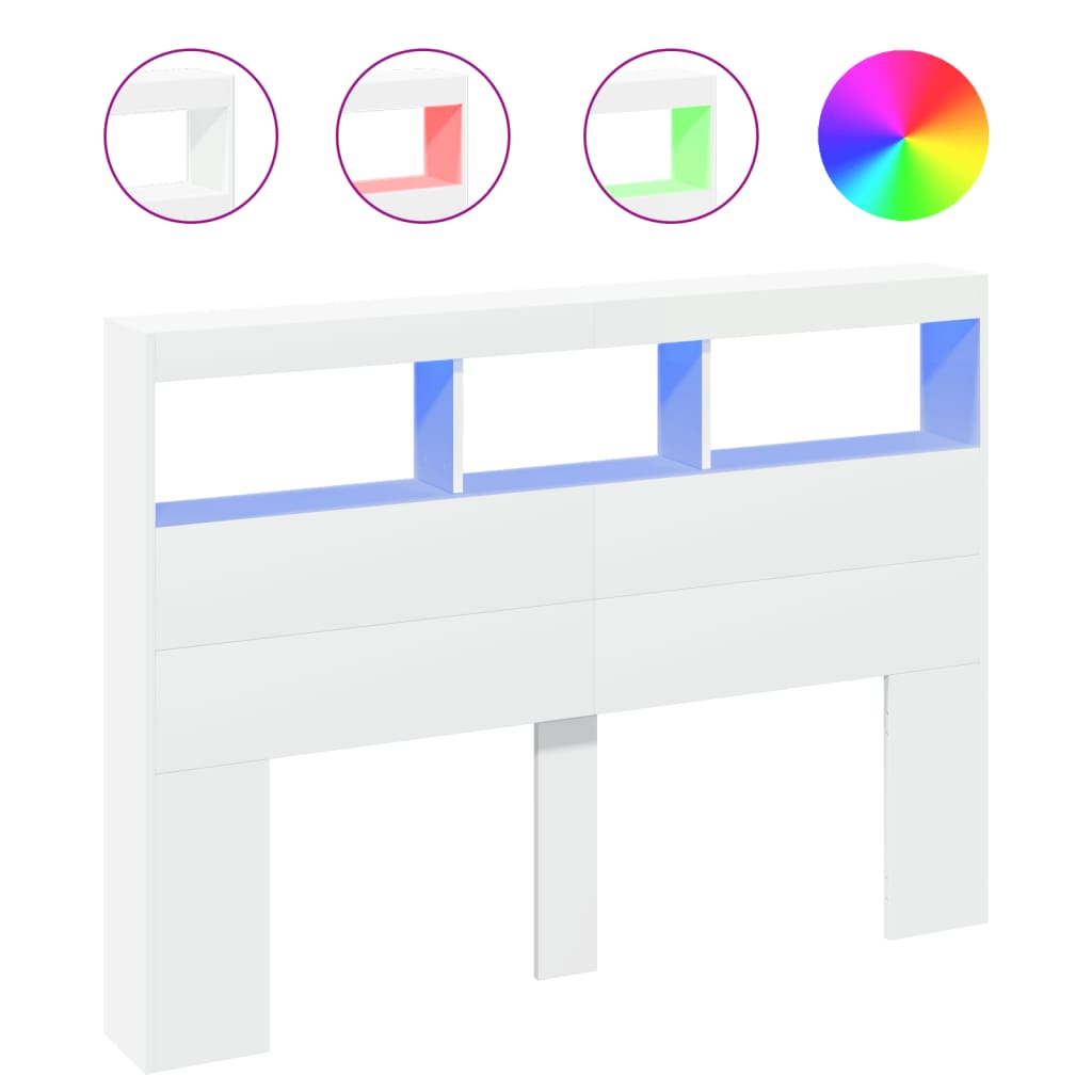 Hoofdbordkast met LED-verlichting 140x17x102 cm wit