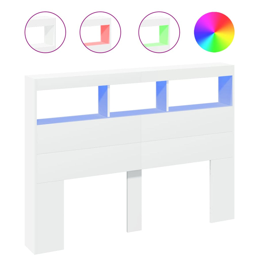 Hoofdbordkast met LED-verlichting 140x17x102 cm wit
