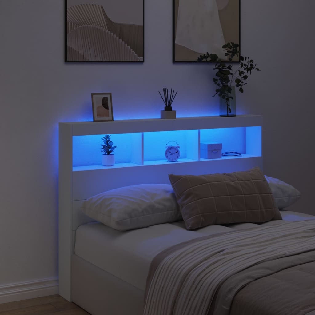 Hoofdbordkast met LED-verlichting 140x17x102 cm wit