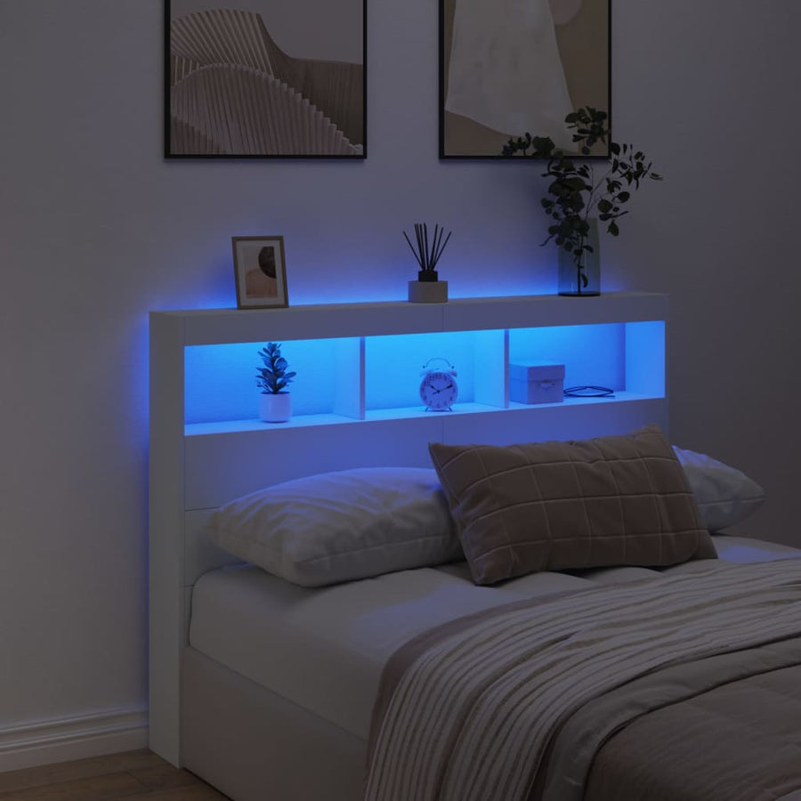 Hoofdbordkast met LED-verlichting 140x17x102 cm wit