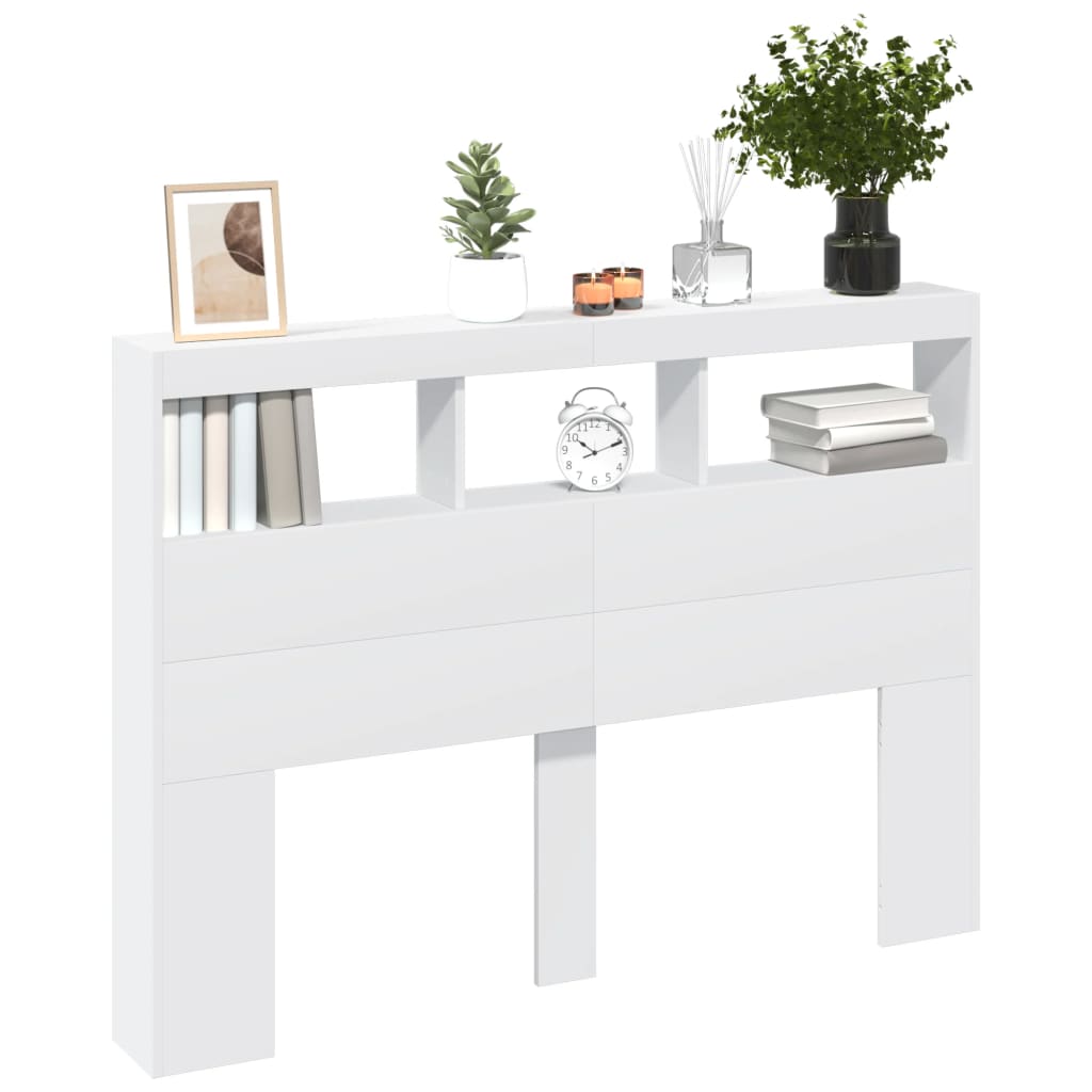 Hoofdbordkast met LED-verlichting 140x17x102 cm wit