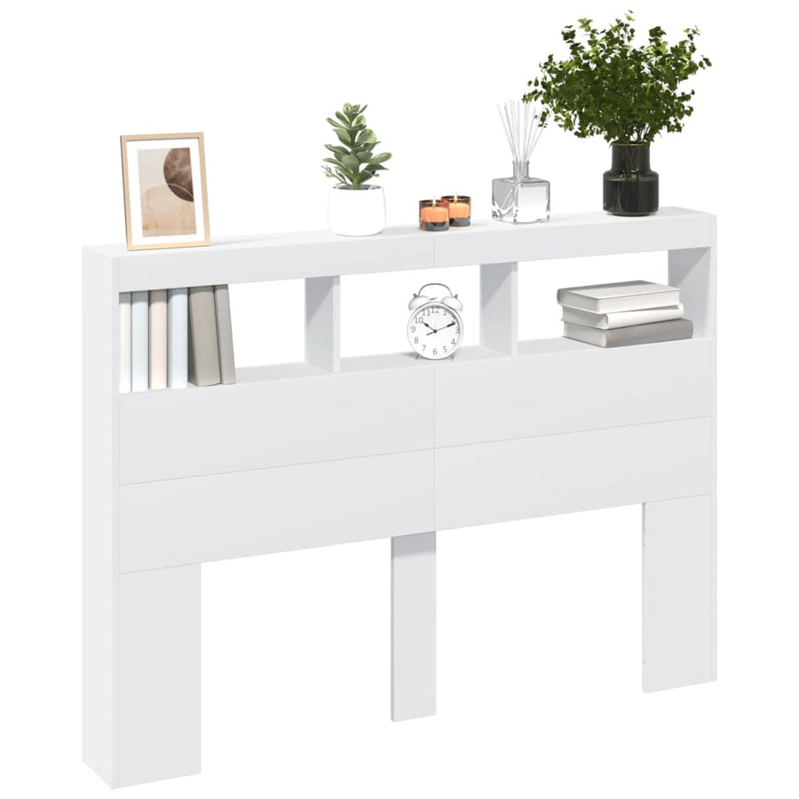 Hoofdbordkast met LED-verlichting 140x17x102 cm wit