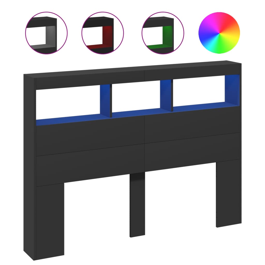 Hoofdbordkast met LED-verlichting 140x17x102 cm zwart