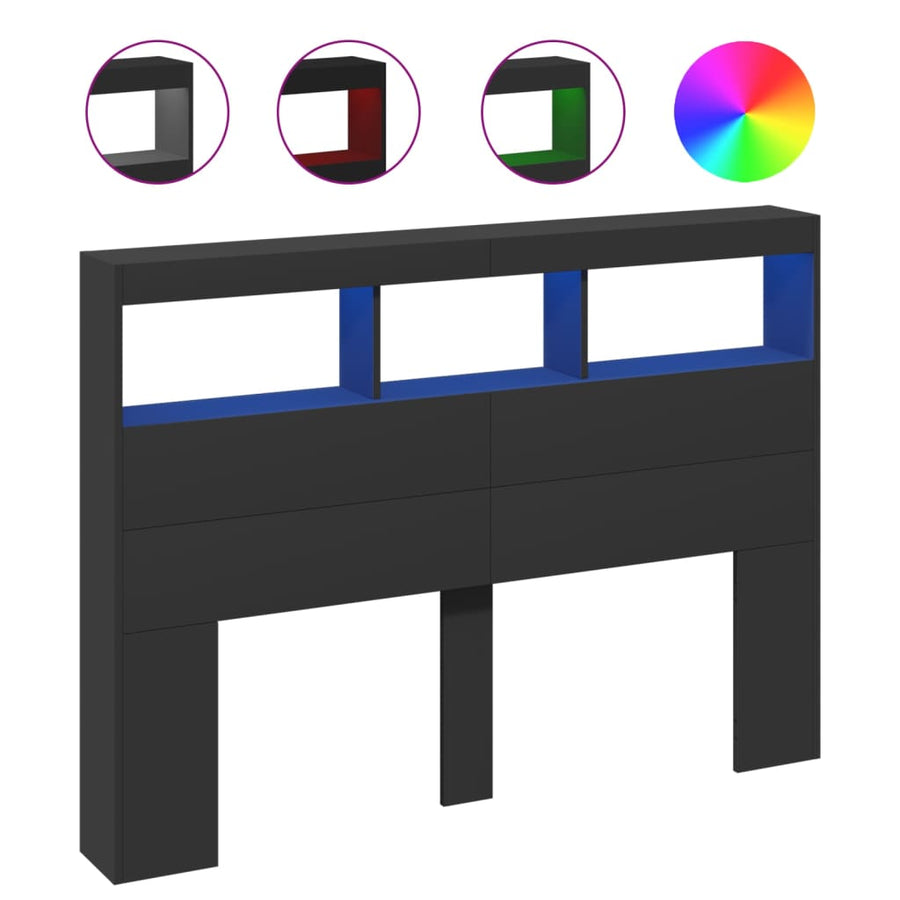 Hoofdbordkast met LED-verlichting 140x17x102 cm zwart