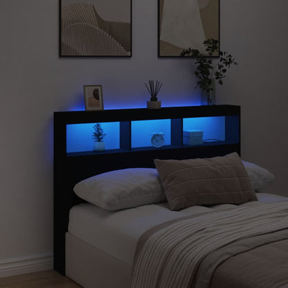 Hoofdbordkast met LED-verlichting 140x17x102 cm zwart