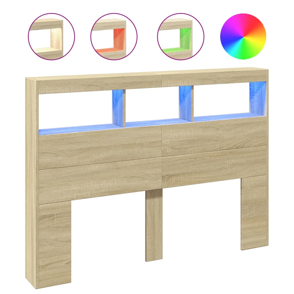 Hoofdbordkast met LED-verlichting 140x17x102 cm sonoma eiken
