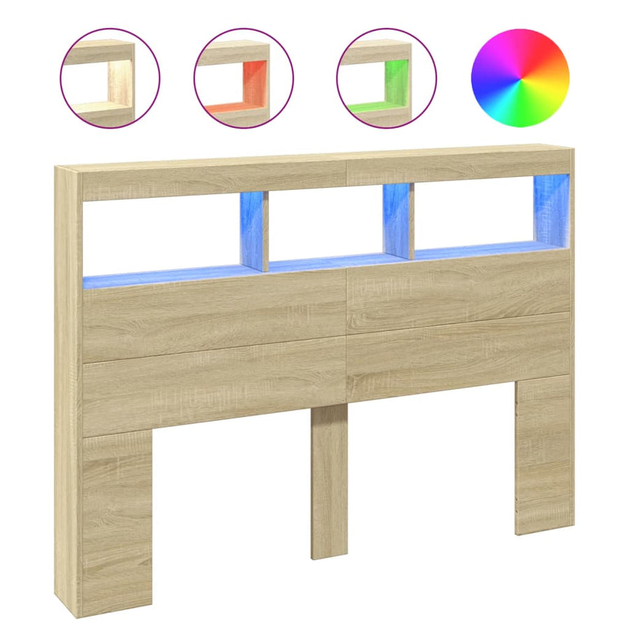 Hoofdbordkast met LED-verlichting 140x17x102 cm sonoma eiken