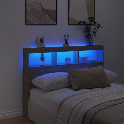 Hoofdbordkast met LED-verlichting 140x17x102 cm sonoma eiken