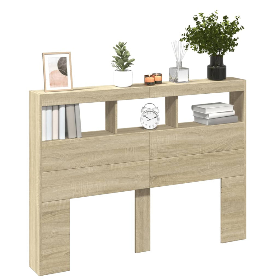 Hoofdbordkast met LED-verlichting 140x17x102 cm sonoma eiken