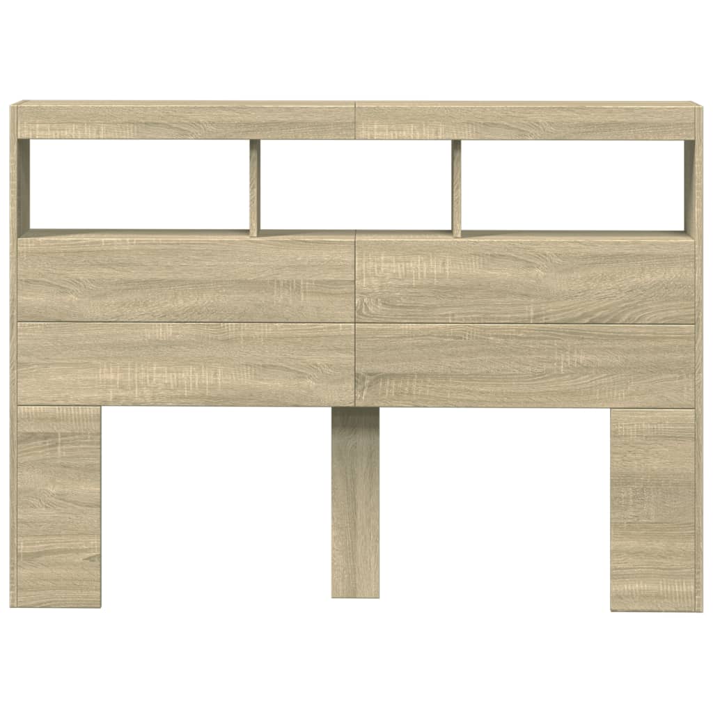 Hoofdbordkast met LED-verlichting 140x17x102 cm sonoma eiken