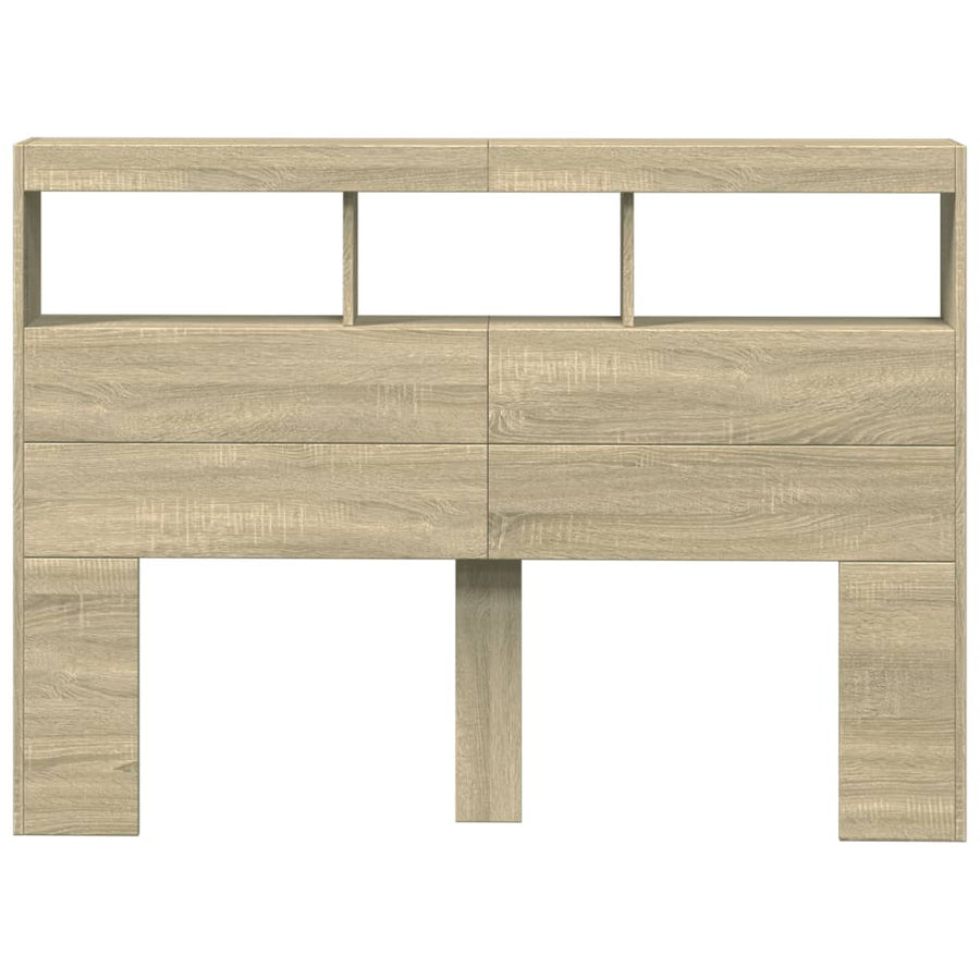 Hoofdbordkast met LED-verlichting 140x17x102 cm sonoma eiken