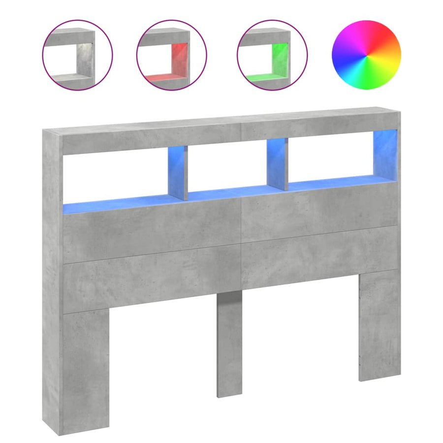 Hoofdbordkast met LED-verlichting 140x17x102 cm betongrijs