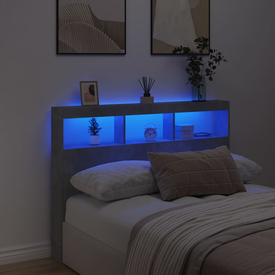 Hoofdbordkast met LED-verlichting 140x17x102 cm betongrijs