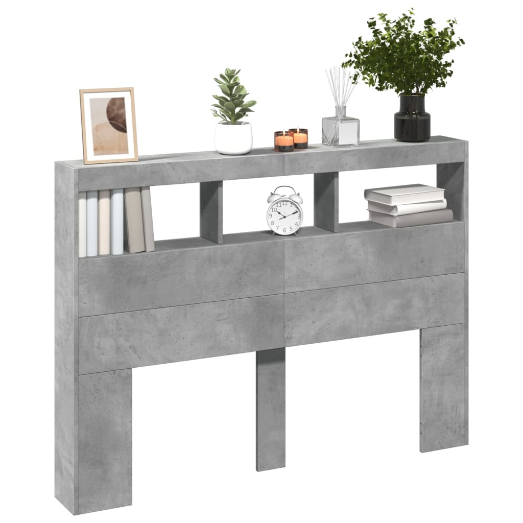 Hoofdbordkast met LED-verlichting 140x17x102 cm betongrijs