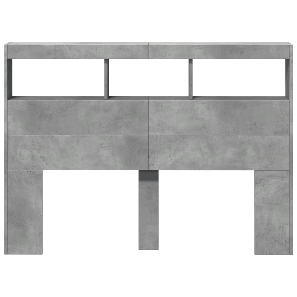 Hoofdbordkast met LED-verlichting 140x17x102 cm betongrijs