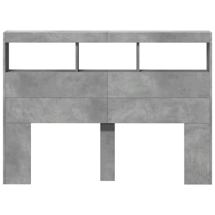 Hoofdbordkast met LED-verlichting 140x17x102 cm betongrijs