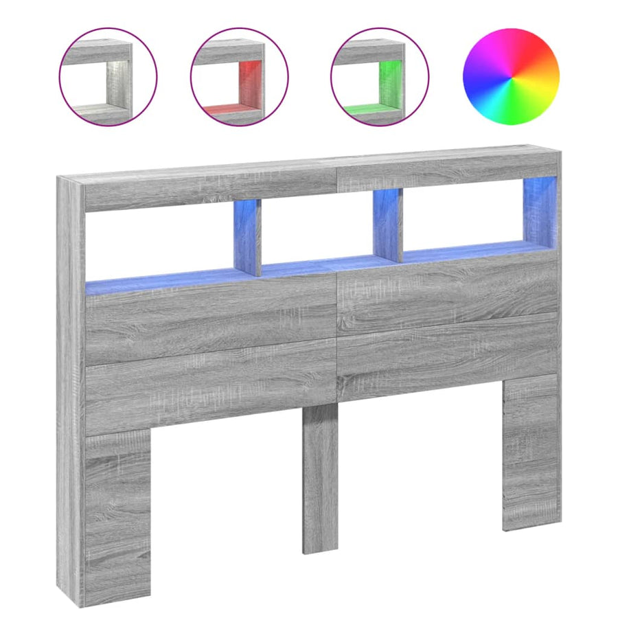 Hoofdbordkast met LED-verlichting 140x17x102 cm grijs sonoma