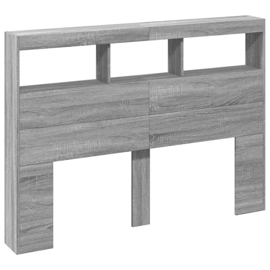 Hoofdbordkast met LED-verlichting 140x17x102 cm grijs sonoma