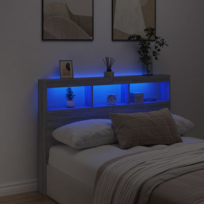 Hoofdbordkast met LED-verlichting 140x17x102 cm grijs sonoma