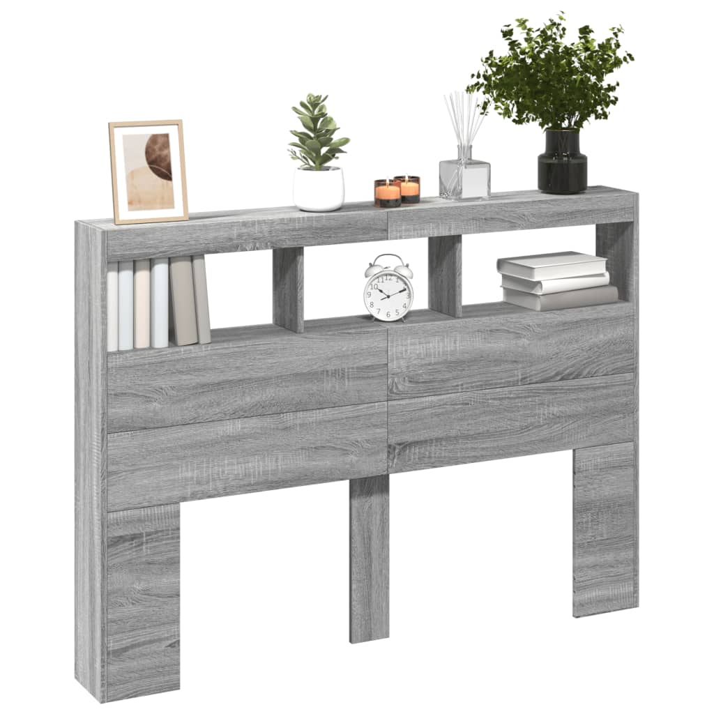Hoofdbordkast met LED-verlichting 140x17x102 cm grijs sonoma