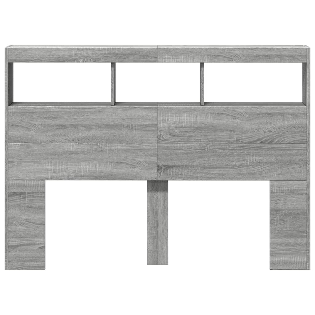 Hoofdbordkast met LED-verlichting 140x17x102 cm grijs sonoma