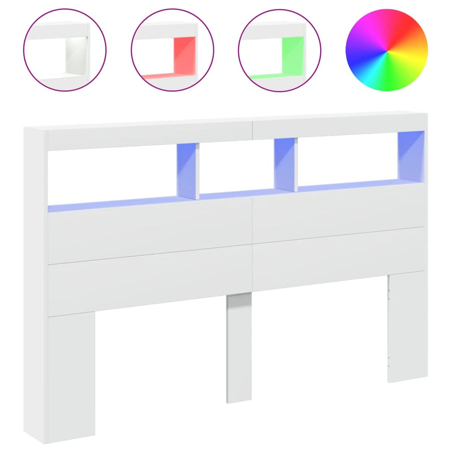 Hoofdbordkast met LED-verlichting 160x17x102 cm wit