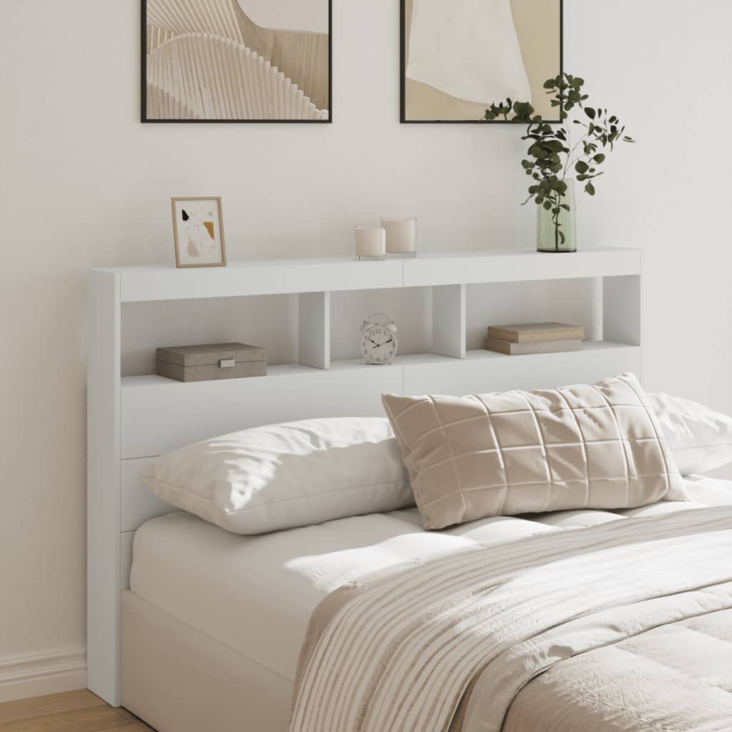 Hoofdbordkast met LED-verlichting 160x17x102 cm wit