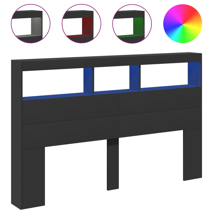 Hoofdbordkast met LED-verlichting 160x17x102 cm zwart