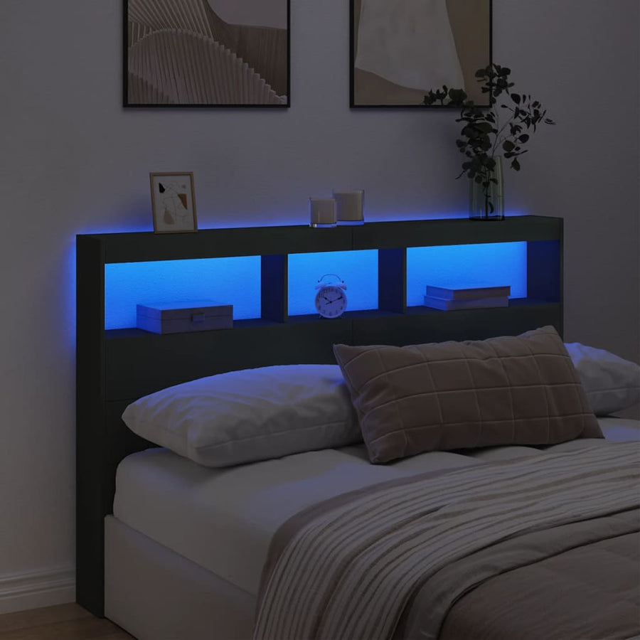 Hoofdbordkast met LED-verlichting 160x17x102 cm zwart
