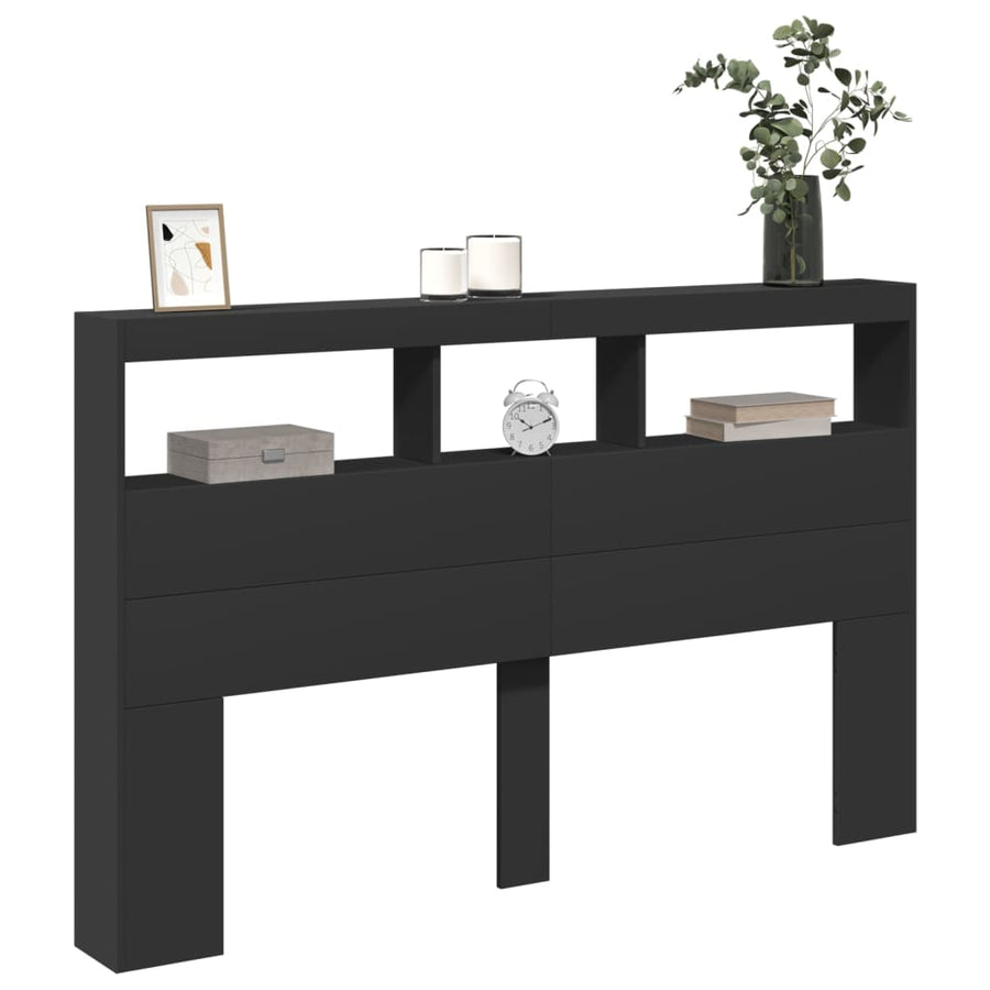 Hoofdbordkast met LED-verlichting 160x17x102 cm zwart