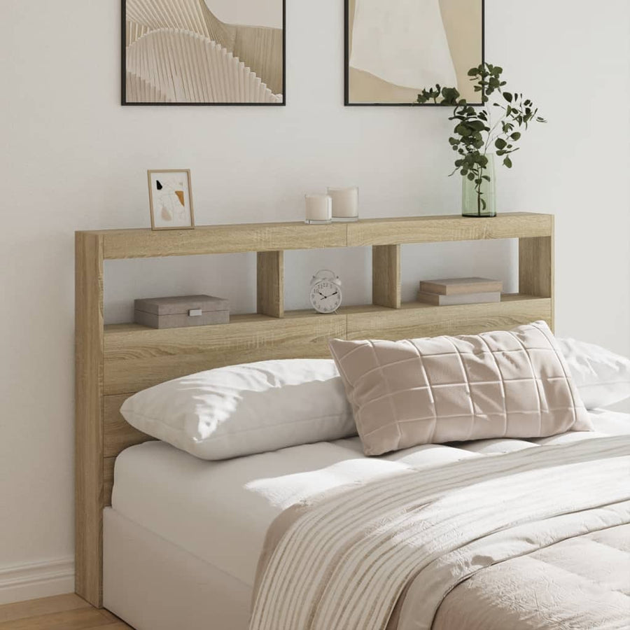 Hoofdbordkast met LED-verlichting 160x17x102 cm sonoma eiken