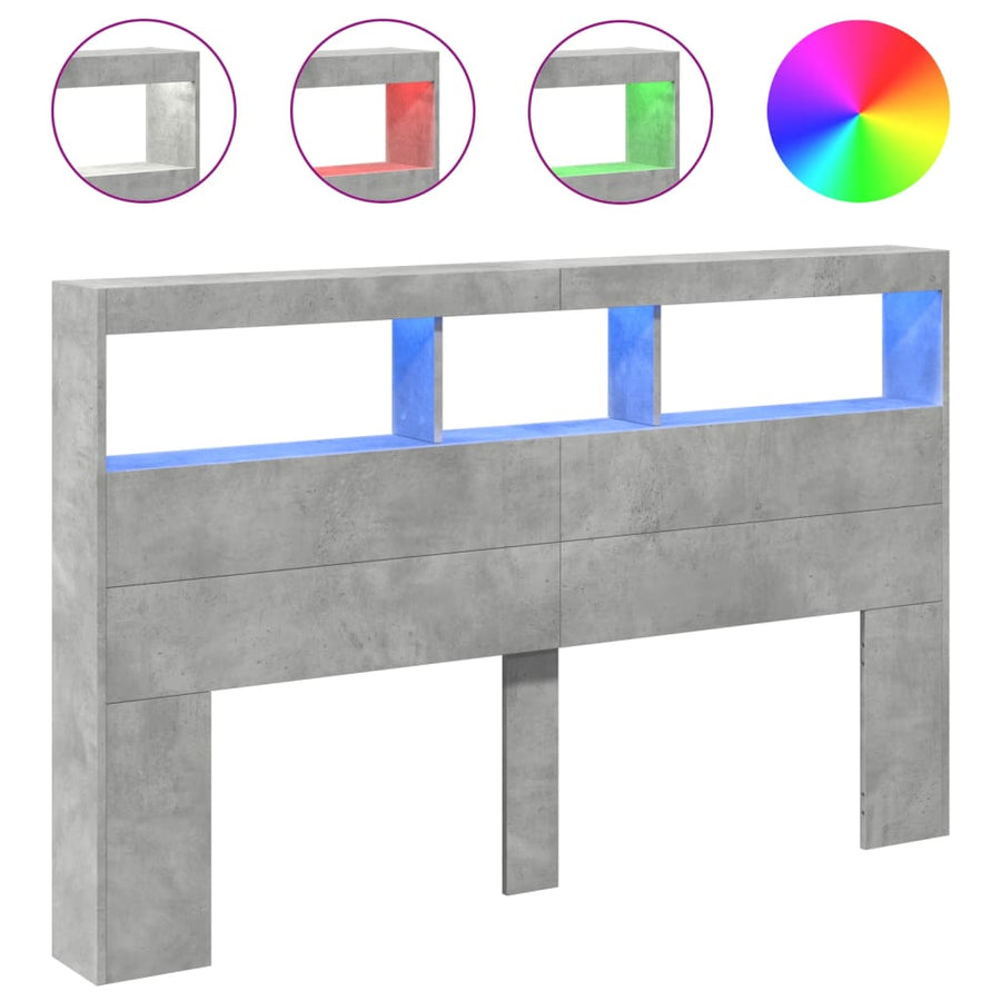 Hoofdbordkast met LED-verlichting 160x17x102 cm betongrijs