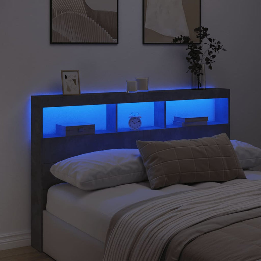 Hoofdbordkast met LED-verlichting 160x17x102 cm betongrijs
