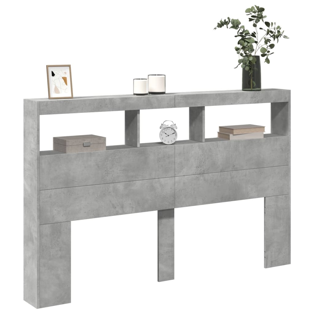 Hoofdbordkast met LED-verlichting 160x17x102 cm betongrijs