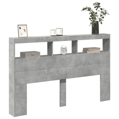 Hoofdbordkast met LED-verlichting 160x17x102 cm betongrijs