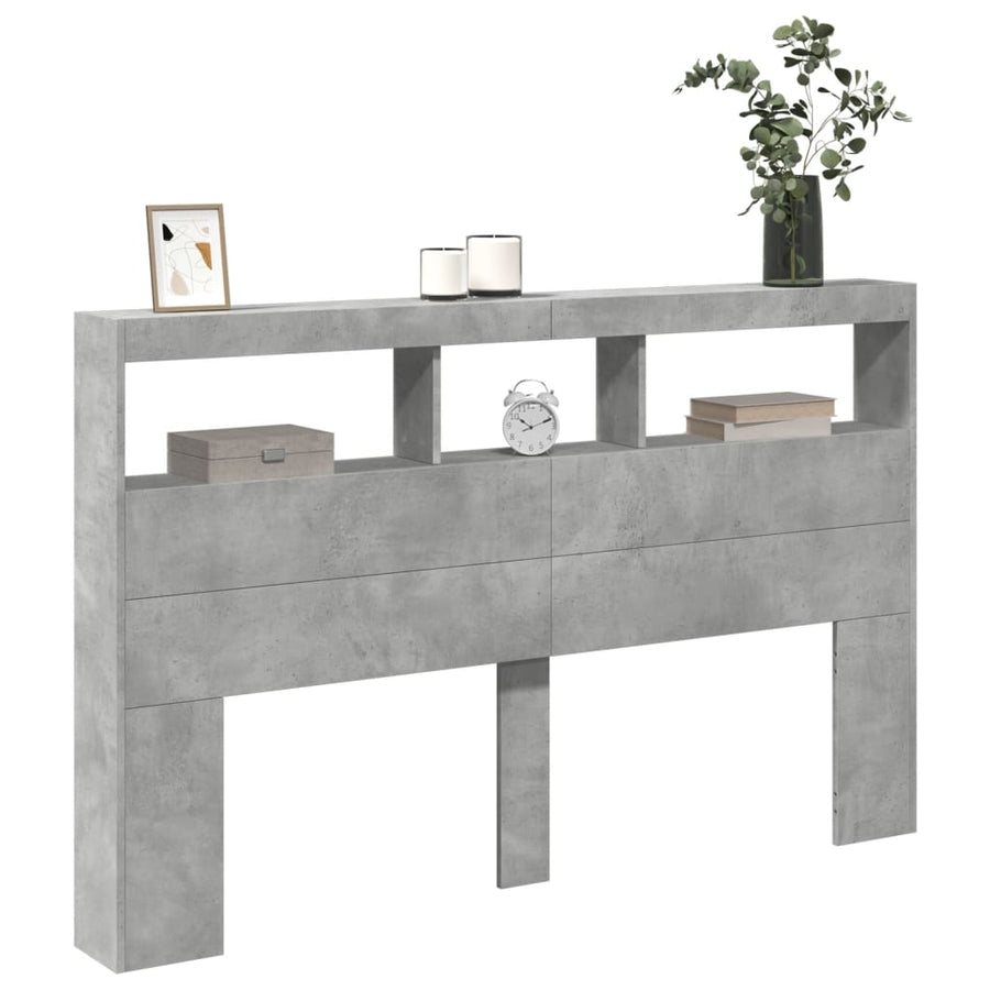 Hoofdbordkast met LED-verlichting 160x17x102 cm betongrijs