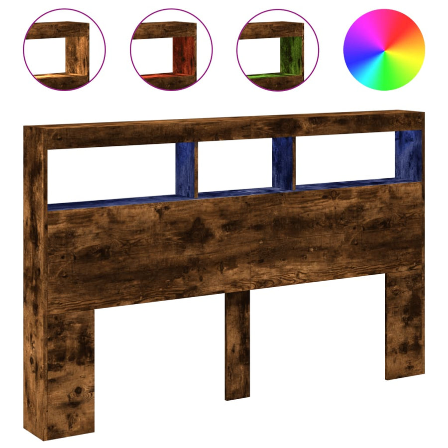 Hoofdbordkast met LED-verlichting 160x17x102 cm gerookt eiken