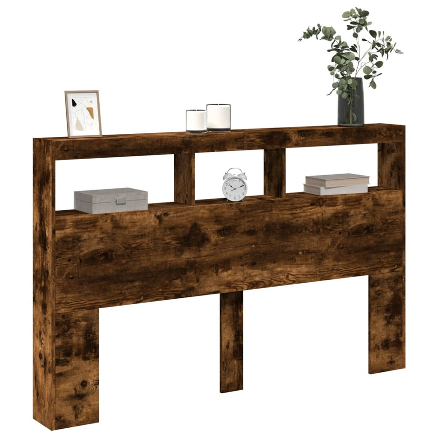 Hoofdbordkast met LED-verlichting 160x17x102 cm gerookt eiken