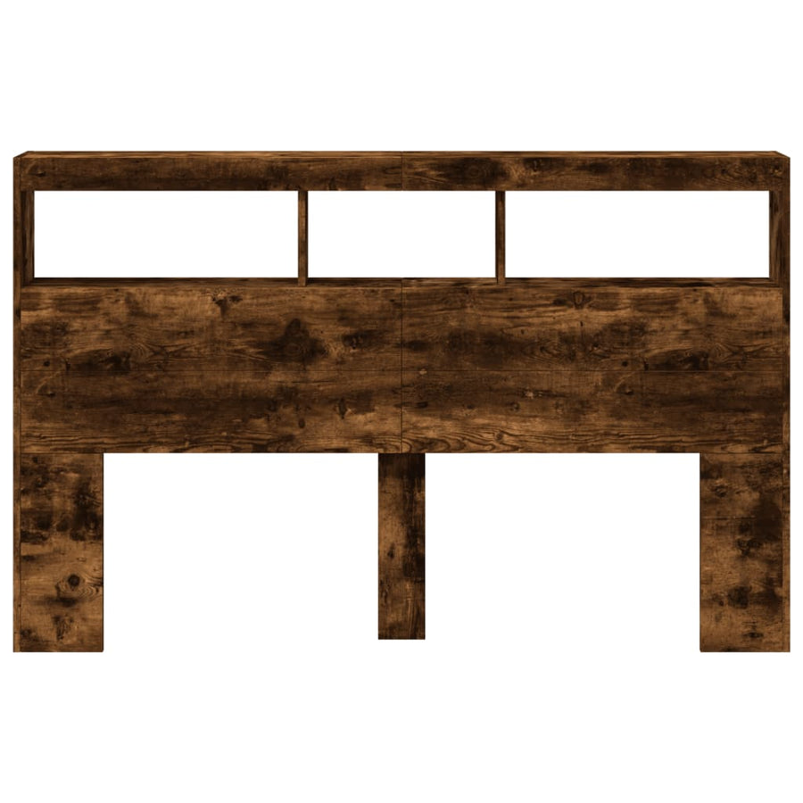 Hoofdbordkast met LED-verlichting 160x17x102 cm gerookt eiken