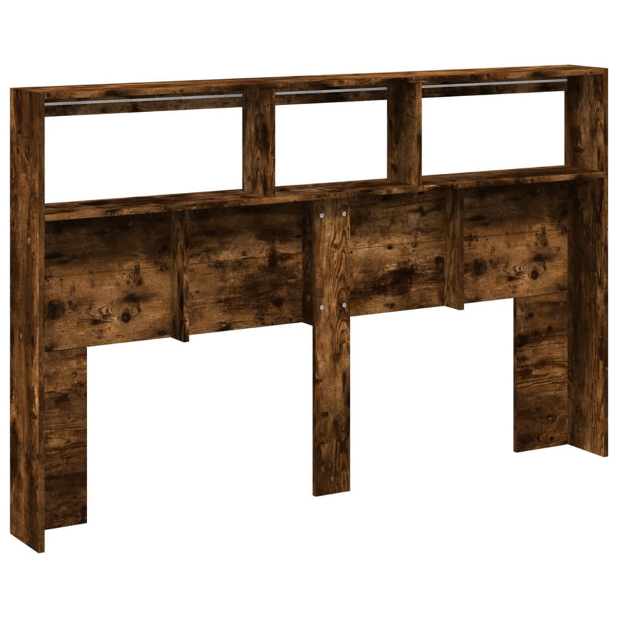 Hoofdbordkast met LED-verlichting 160x17x102 cm gerookt eiken